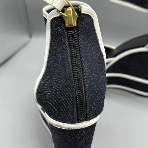 PIERRE HARDY Leather-trimmed Denim Wedge Sandals - Picture 9 of 14